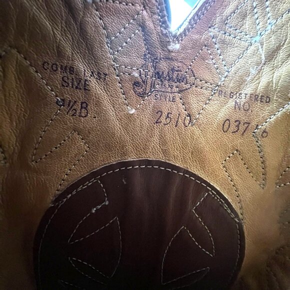 VTG Justin Leather Cowboy Boots Comb Last  9.5 B Brown Western Embroidered 2510 - Picture 11 of 16